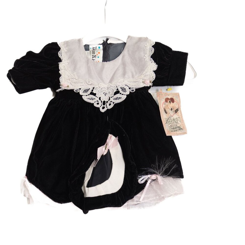 Bijan Kids Size 12M Girls Black Velvet Dress & Hat W/ Lace Collar & Bow Detail